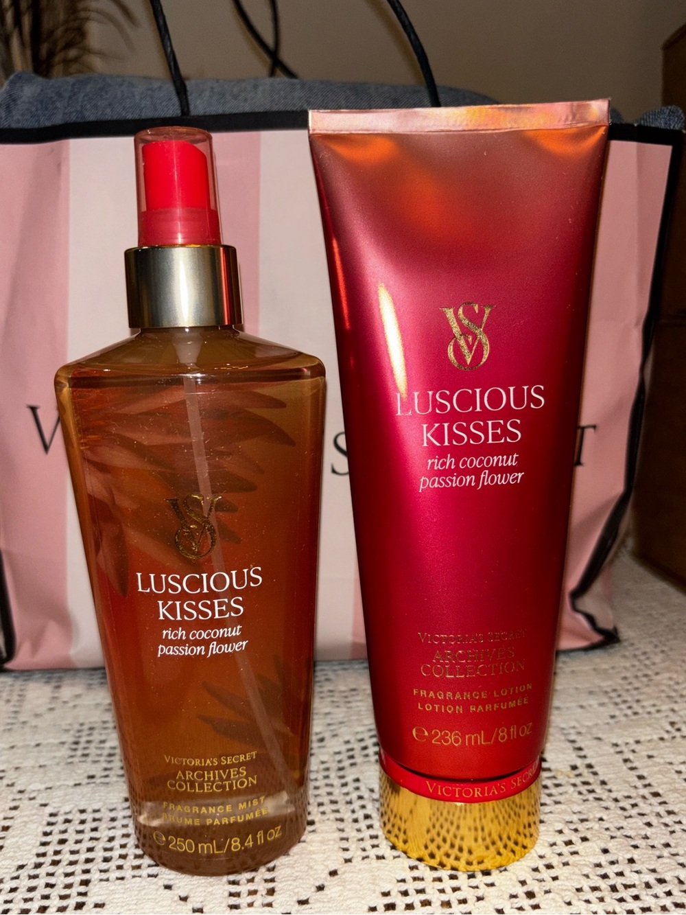 (Inventory 54) Victoria's Secret Luscious Kisses Fragrance Mist & Lotion - Red
